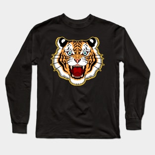 Tiger Head Old School Retro Traditional Tattoo Long Sleeve T-Shirt